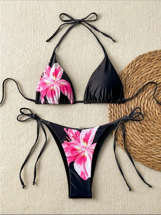 Other - Black & Pink, Floral Lily, Bikini Set